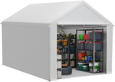 FIVMEN Casetta per attrezzi da giardino, 12 m³, in PE, con pareti laterali rimovibili, resistente all'inverno, per garage, per attrezzi da giardino, moto, bicicletta, colore bianco