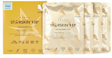 STARSKIN VIP Gold Mask (3+1), Masque Pieds Coréen Adoucissant, Hydratant et Nourrissant au Beurre de Karité et à l’Huile de Rose, Pour Tous Types de Peaux
