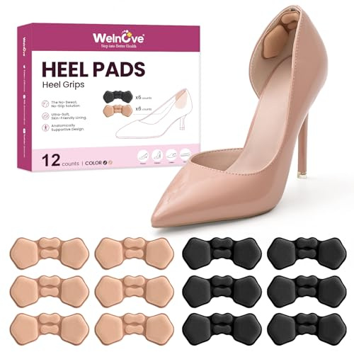 Welnove Heel Pads Grips for Shoes - Cat Paw Shape - 6 Pairs Adhesive Heel Cushion Inserts Prevent Rubbing, Blisters, Foot Pain, Improve Heels, Pumps, Loafers, Stilettos Fit - Heel Pad for Women Men