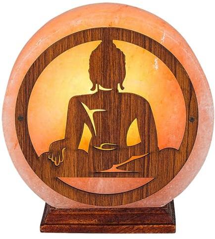 rabalux Lámpara de sal Zenova de sal gema y madera | Lámpara decorativa para dormitorio o salón | Motivo oriental de Buda | Fuente de luz intercambiable E14 (NO INCLUIDA EN EL SET)