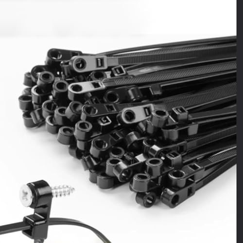 CashMuch Lot de 100 attaches de câble en nylon avec trou de vis autobloquantes pour la gestion des fils et des câbles, 4 x 100 mm, noir ou blanc