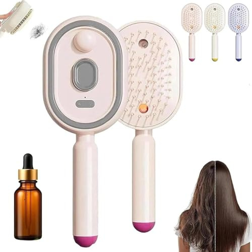 Cepillo Alisador Pelo Vapor- 3 En 1 Cepillo Desenredante,Vaporizador Pelos Recargable Autolimpiante Con Aceites,cable De Datos,Para Viajes Diarios Niñas Mujeres Cabello Ondulado Liso Grueso Rizado