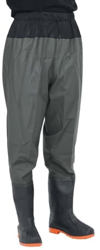 Mangloder Pantalon de pêche imperméable avec bottes, vert foncé, pour pêcheurs, chasseurs et agriculteurs, respirantes, durables, antidérapantes