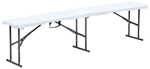 Rekkem 101586 – Banco Plegable portátil para Camping, Color Blanco/Negro, 180 x 30 x 45 cm