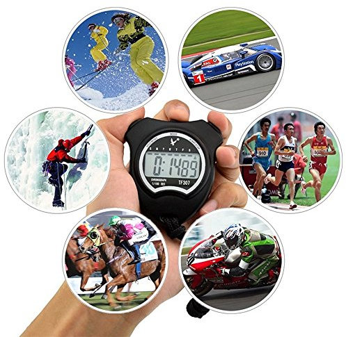 Cuzit Digitaler Hand-Chronograph, Timer, Fitnessstudio, Stoppuhr, große Nummerierung, Sport-Timer mit Umhängeband TF307