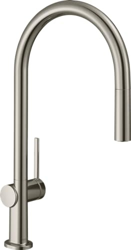 hansgrohe Küchenarmatur Talis M54 (Wasserhahn Küche, 360° schwenkbar, ausziehbarer Auslauf, hoher Komfort-Auslauf 210mm, Standardanschlüsse) Edelstahl Finish