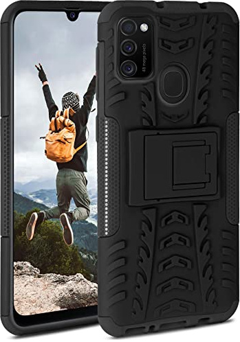 ONEFLOW Tank Case für Samsung Galaxy M21 Hülle Outdoor, stabile Panzerhülle mit Kamera und Display Schutz, sichere Handyhülle, TPU Handy Schutzhülle mit Ständer, Schwarz