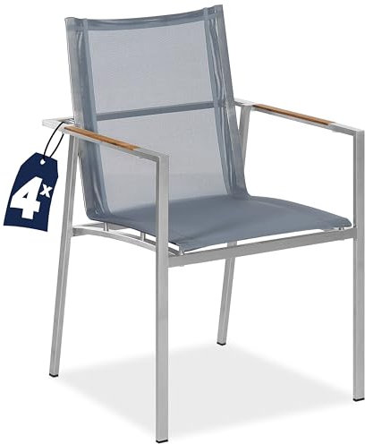 Casaria® Gartenstuhl 4er Set Armlehnen Stapelbar 160kg Garten Terrasse Balkon Gartenmöbel Terrassenstuhl Teakholz Edelstahl