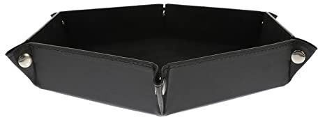 HOMSFOU Kniffel Würfelbrett PU Tablett Sechseck Schlüsselschale Desktop Organizer Schwarz Aufbewahrungskorb für Kleingeld Schmuck Geldbörse Handy Schreibtisch Aufbewahrungsablage Catan