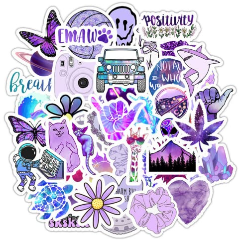 HNTR® Purple Stickers Aesthetic | 50 VSCO & Preppy Stickers for Girls | Personalise Journals, Scrapbooks & Laptops