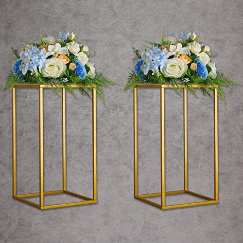 YALLOVE Confezione da 2 supporti per fiori da 40 cm, in metallo, a forma di colonna geometrica, centrotavola per casa, feste, decorazioni per matrimoni, espositore rettangolare per fior