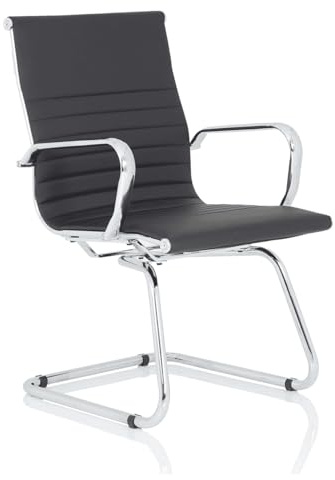 OPO Nola Cantilever Chair Mid Back with Arms | Chrome Cantilever Frame with Armrests & One Piece Seat and Backrest Chair Black Leather