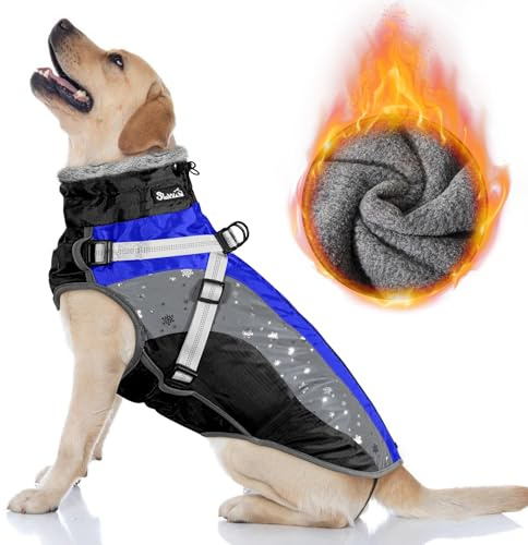 Nasjac Abrigo de Invierno del Perro con el arnés Desmontable, Impermeable Forro Polar Ropa de Abrigo para Perros pequeños medianos Grandes, Reflectante Chaqueta de Piel Ajustable al Aire Libre