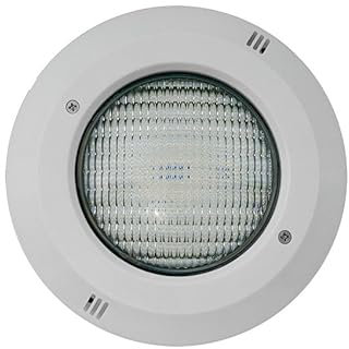 Proyector para piscina tipo PAR-56, color blanco, con nicho, ideal para iluminación subacuática y ambientación en espacios exteriores.