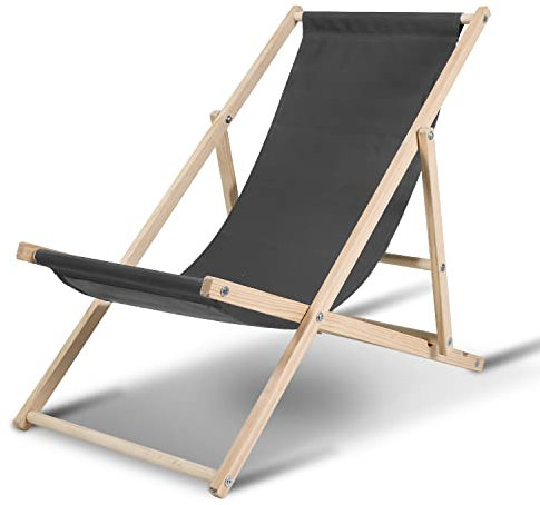 Ansobea Liegestuhl klappbar Holz,Gartenliege Klappbar 120kg max,Verstellbar Liegestuhl Garten wetterfest Sonnenliege Holz Relaxliege Garten für Camping Balkon Pool,Grau