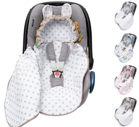 Mikos Einschlagdecke Babyschale Herbst, Winter, mit Kapuze für Neugeborenes, für Kindersitz Kinderwagen, Autositz, z.B. für Maxi-Cosi, 3-Punkt Gurt, Pucksack für Babys, Kinderautositz (51