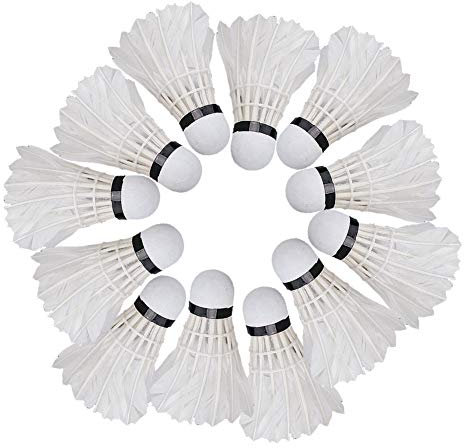 Leapiture 12 Stück Badminton-Federbälle, Badminton Bälle, Speedminton Bälle Gänsefedern Federbälle, Federball Set Kinder für Federballspiel drinnen und draußen Weiße