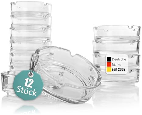 BigDean 12 Stück Aschenbecher Glas stapelbar spülmaschinengeeignet – stabiler Aschenbecher für Haushalt und Gastronomie – nutzbar für Innen- & Außenbereich