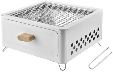 Zjyufy Barbecue portable, petit barbecue au charbon de bois, table de bureau, pour pique-nique, jardin, terrasse, camping, voyage, 30,5 x 30,5 cm, 2 x 15,2 cm, 1 (blanc)