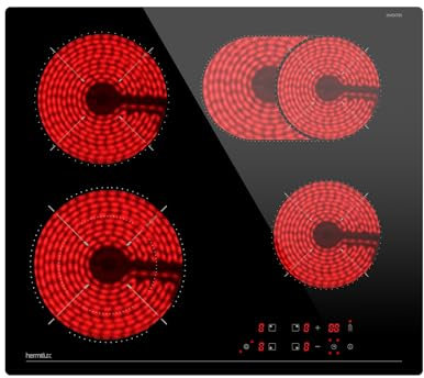 Hermitlux Plaque Vitrocéramique 4 Feux Encastrable, 9 Niveaux de Puissance, Verrouillage Enfant et Minuterie, 7200W