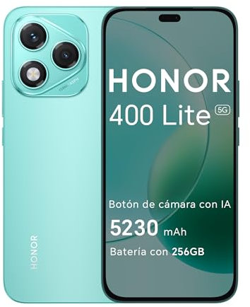 HONOR 400 Lite 5G - Smartphone de 8GB+256GB, Dual SIM NFC, 108MP con Botón con IA, 6.7'', Pantalla AMOLED con protección de la Vista, Batería de 5230mAh, IP65&SGS, MagicOS 9.0, Marrs Green