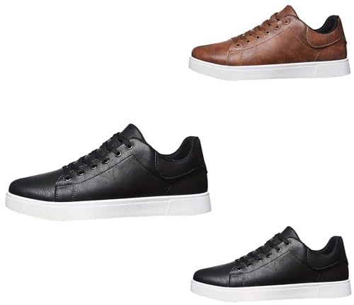 Leather Shoes Men's Sporty Trainers Men's Flat Sole Sports Shoes Lightweight Trainers Plain Slip-On Shoes with Laces Walking Shoes Non-Slip Casual Shoes Comfortable Low Shoes Casual, black, 7 UK