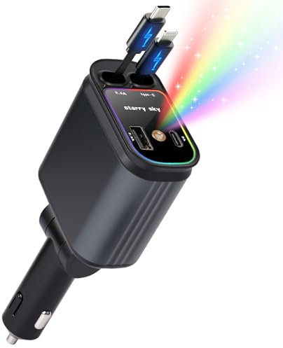 Gaethra 4 en 1 Cargador Coche USB C 66W, Cargador Mechero Carga, 12V/24V Enchufe Retractil Coche Carga Rápida con iPhone 16/15/14 Pro, Samsung S25/S24/S23+