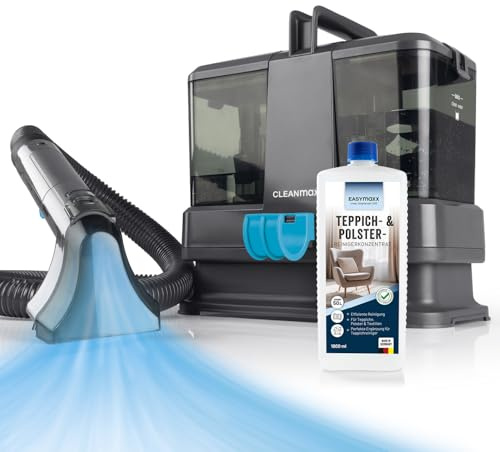 CLEANmaxx Teppichreiniger und Polsterreiniger Kompakt | Waschsauger inkl. 1 l EASYmaxx Teppichreiniger Mittel | Nasssauger und Reiniger für Waschsauger, geeignet für Sofa, Auto, Teppich, Polster etc.