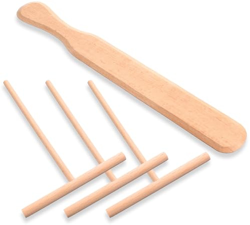 Juego de 4 espátulas y distribuidores de crepes de 12 mm, en forma de T, para panqueques, madera de haya natural, para crepes, para tartas, cocina, hornear, cocinar