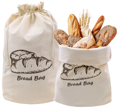 2 sacchetti per il pane in lino con fodera interna in TPU, 40 x 35 cm, riutilizzabili sacchetti di lino con coulisse, per pane, frutta e verdura