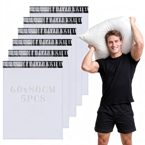 5 Stück Versandtüten Groß Versandtaschen 60x80 cm Versandbeutel Selbstklebend Blickdicht Weiß Plastik Versandbeutel Wasserdichte Versandtaschen Warensendung Shipping Bags