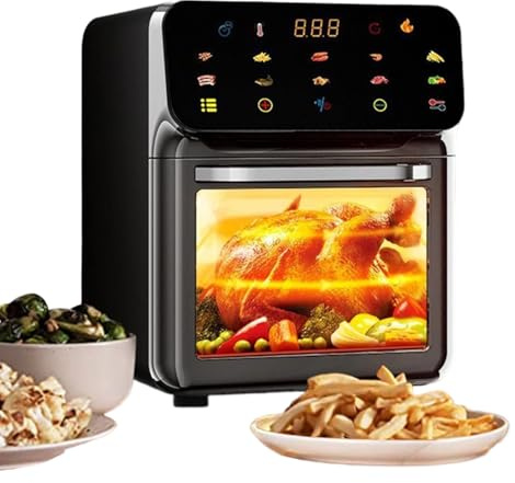 Four Multifonction Friteuse à Air Chaud,Four Grille-Multifonction avec Fonction Air Fryer, 15L Fenêtre Transparente Familial 2 Niveaux - Pour Pizza Frites Poulet Steak Maison