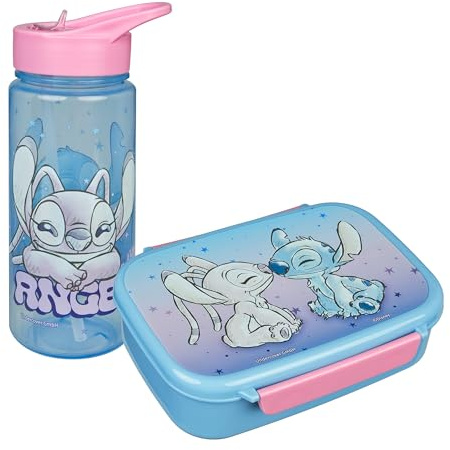 Scooli - Stitch-set för barn: matlåda + flaska, perfekt för skola/förskola, från 4 år