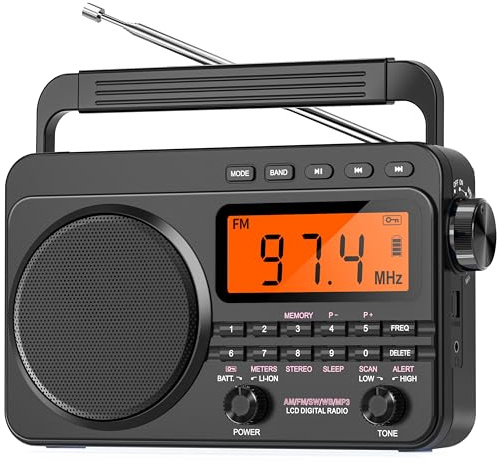 NOAA Weather Alert Radio,Digital AM FM Shortwave Radio with Best Reception,4000mAh Rechargeable Portable AM FM,Support SD Card