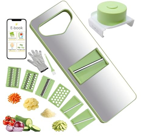 Gdima - Mandolina per verdure Professionale 6 Lame Intercambiabili | Taglia Verdure Manuale Multifunzione | Affetta Verdure, Julienne, Grattugia e Chips | Guanto Antitaglio + Ebook Ricette