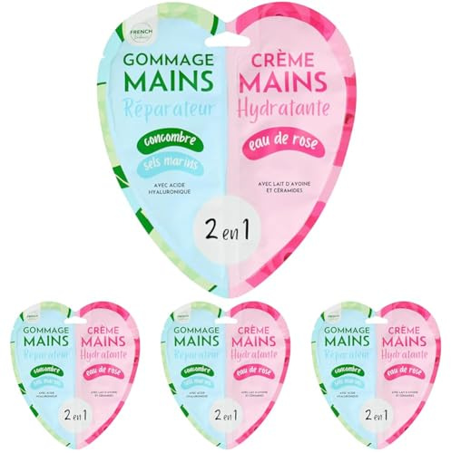 Feel Natural - Duo Gommage - Crème Hydratante Mains - Exfoliant - Nettoyant - Purifiant - Soin Intensif Complet Peau - Concombre et Sel Marin - 2x15ml (30ml) (Lot de 4)