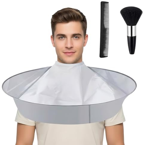Barber Cape, 3-Piece Hairdressing Set with 60cm Cape, 11.5cm Brush, 17.5cm Dual-End Comb,Hair Cutting Cape for Home Salon Use, Adjustable Neck Circumference for Adults