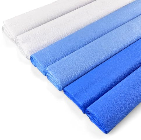 Netuno 6 rullar kräppapper vit helblå mörkblå 200 x 50 cm dekoration | Hantverkspapper trädgårdsmästare repe papper Crepe Papper Crepe Papper Pappersrullar Hantverk Blomsterkräpp Bröllop 28 g/m²