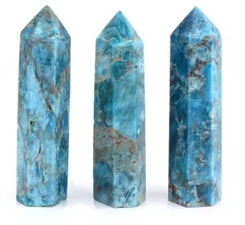 AGSHYWFT Naturlig blå apatitkristall ädelstenar Obelisk Tower