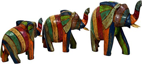 GURU SHOP Holzfigur Elefant - Bunt Gestreift, Größe: Groß (24x25x9 cm), Tierfiguren
