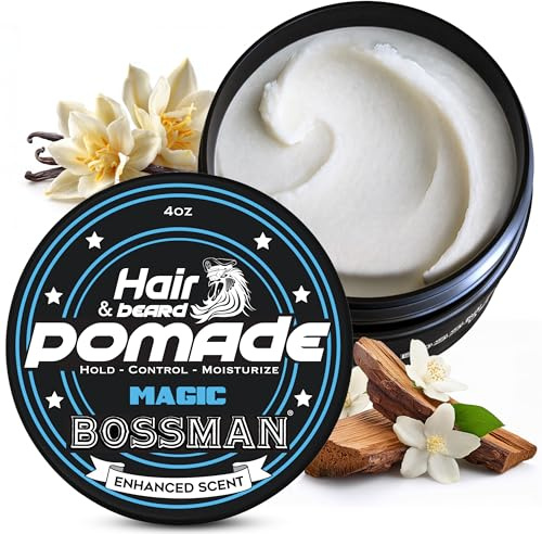 Bossman Hair & Beard Pomade for Men (Magic Scent) – Medium Hold & Moisturizing for Hair, Beard & Mustache Styling – Made in USA