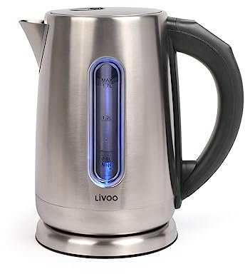 Livoo - Bouilloire à température variable 1,7 L - 2200W, acier inoxydable, temperature réglable, filtre anticalcaire amovible, couleurs changeantes, affichage LED