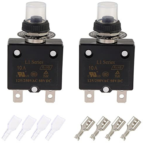 EPLZON 10A Disjoncteur à bouton-poussoir à réinitialisation manuelle 125/250V AC 50V DC Protection contre les surcharges thermiques (lot de 2 pièces)