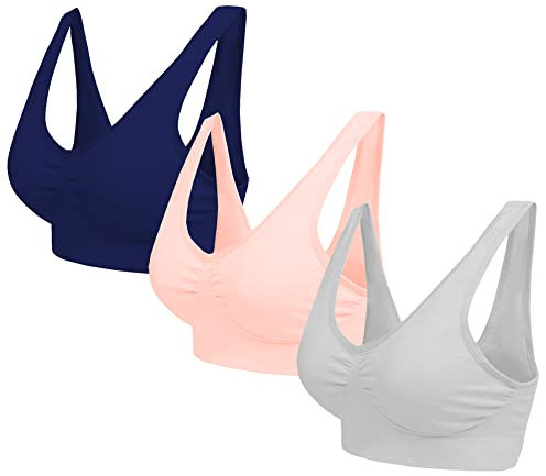 Blu Apparel Multipack Seamless Comfort Bras Sleep Bras Sizes 8-24 Not Padded Wireless (UK, Alpha, XXL, Regular, Regular, Navy/Grey/Peach 3 Pack)