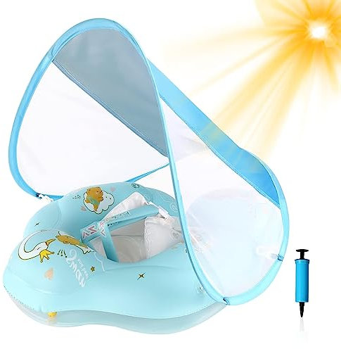WYRIAZA Schwimmring Baby mit Sonnendach SPF 50+ | Schwimmhilfe Baby | Rüsten sie Baby Schwimmring 5-8Kgs mit Balance Ball Auf um EIN Überrollen zu Verhindern (S 3-12 Monate)