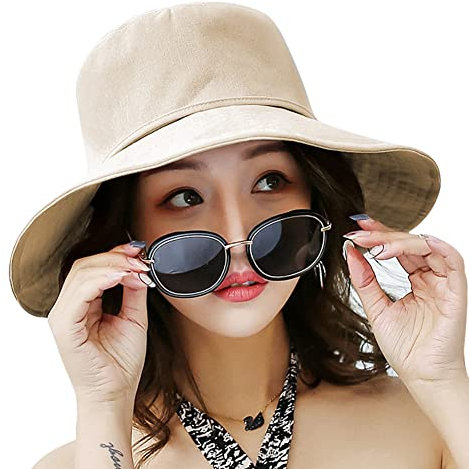 Sonnenhut Damen Sommerhut UPF 50 + Fischerhut mit Kinnband Sonnenmütze Breite Krempe Sonnenschutz Damenhut Einstellbar Sommermütze Faltbar Eimer Hut Leicht Atmungsaktiv Buschhut Outdoor Reise