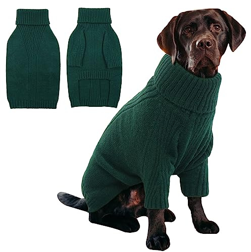 IECOii XL Dog Sweater,Winter Doggy Clothes for Large Dogs Girl Boy,Warm Pullover Xmas Dog Sweater Turtleneck,Lightweight & Good Stretch for Active Dogs Like Beagle,Border Collie (Green,XLarge)