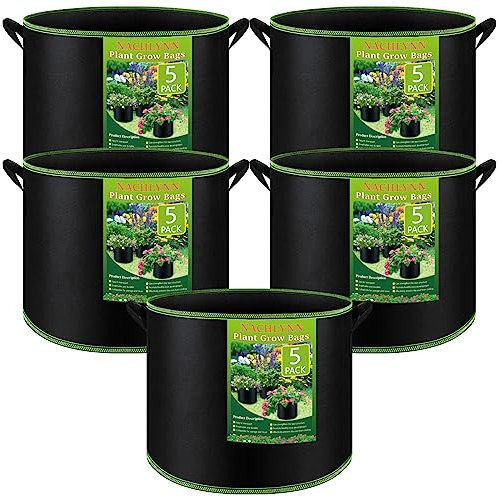 NACHLYNN Lot de 5 sacs de culture de 5 gallons en tissu aéré robuste avec poignées en tissu non tissé épais pour plantes ou fruits, fleurs, plantes pour le jardinage