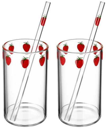 RORPOIR 2 juegos de vasos de fresa transparentes con tapa de cristal vasos de de cristal de cerveza, de lata, de fresa, de espresso, tazas de cóctel transparentes