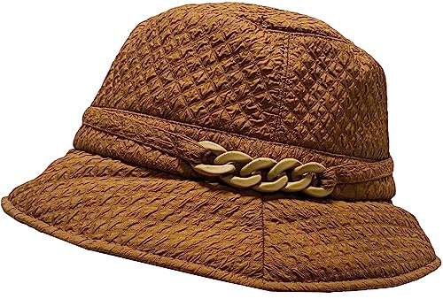 Foldable Water Repellent Quilted Rain Hat w/Adjustable Drawstring, Bucket Cap (CL6029 Brown)